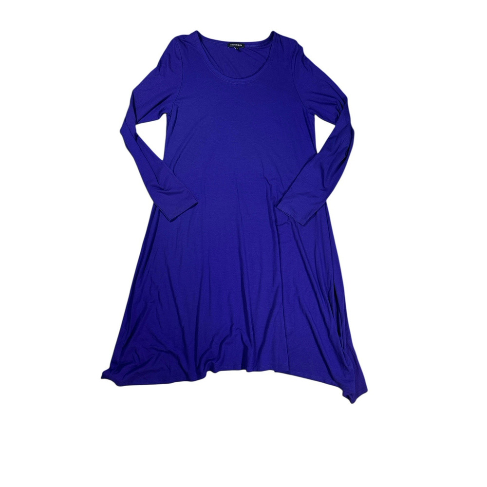 Eileen Fisher Knee Length Dress M Tunic Purple Long Sleeve Casual Stretch